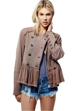 Free People Flared Hem Double Breasted Army Military Jacket thumbnail 2