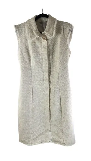 H&M Womens Cream Textured Tweed Sleeveless Dress Fringe Hem Size M Wool Blend thumbnail 1