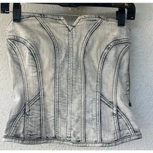 I.AM.GIA Farah Corset Top Neutral Tan Strapless Baddie Club Edgy Denim Size S thumbnail 1