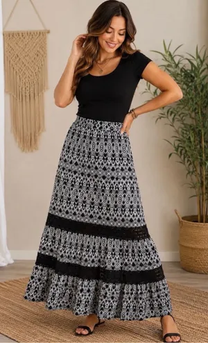 Faded Glory Maxi Skirt Women's Size XL Black White No Belt thumbnail 1