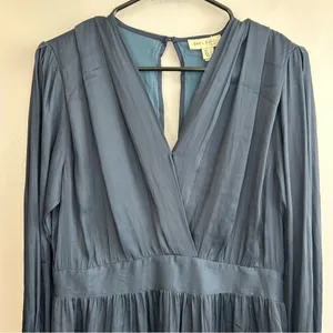 NWT See You Soon Dusty Blue Satin Long Sleeve Mini Dress Medium Anthropolgie thumbnail 9