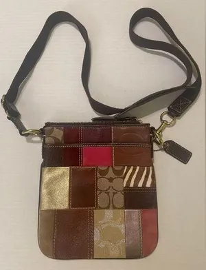 Coach Patchwork Brown Leather Suede Duffel Shoulder Bag Crossbody Purse Handbag thumbnail 1