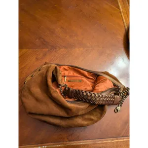 Donald Pliner Camel Suede/Metallic Cresent Studded Trim Hobo Purse thumbnail 13