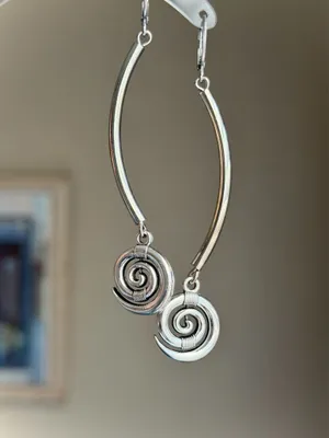 Handmade grunge fairy whimsical boho style swirl spiral unisex dangle earrings ⭐️🍃🌀 thumbnail 3