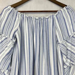 DREW Women Top Blouse Size Medium Off Shoulder Stripe Tiered Bell Sleeve Peasant thumbnail 3