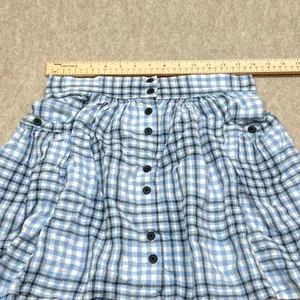Urban Outfitters Blue Gingham Plaid Linen Blend Button Front Mini Skirt Sz M‎ thumbnail 7