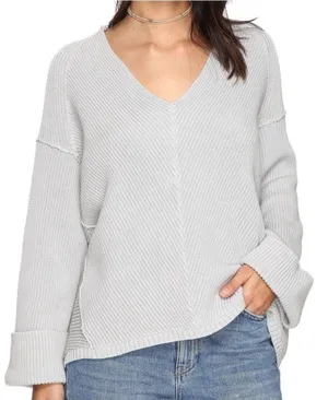 FREE PEOPLE La Brea V Neck Sweater in Grey thumbnail 1
