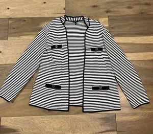 Talbots Size M Open‑Knit Blazer White With Black Stripes Button Detail thumbnail 1