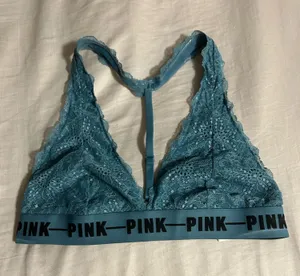PINK Victoria's Secret Teal Lace Triangle Bralette Size L thumbnail 1
