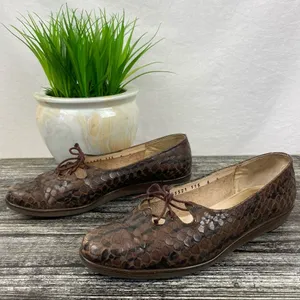 Salvatore Ferragamo Brown Textured Reptile Croc Print Leather Slip On Shoes 6 thumbnail 2