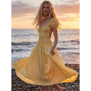Free People Feeling Bonita Midi Maxi Dress in Yellow Size Large Romantic Dainty thumbnail 7