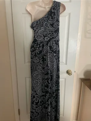 The Limited One-Shoulder Black and Gray Paisley Maxi‎ Dress Size M thumbnail 4