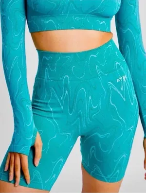 AYBL Teal Marbled High-Waist Bike Shorts thumbnail 1