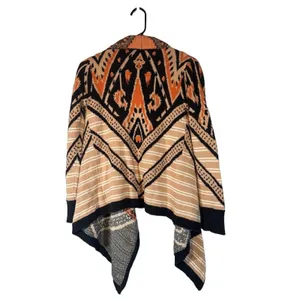 Blu Pepper Brown Peach Multi Color Aztec Mixed Print Knit Cardigan Women Sz M thumbnail 2