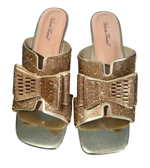 Valenti Franco Becci-3 Womens Gold Rhinestone Bow‎ Block Heel Slide Mules 8.5M thumbnail 1