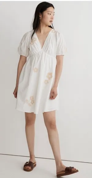 NWT Madewell Annamari White Puff Sleeve‎ Gingham Flower Embroidered Mini Dress S thumbnail 1