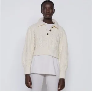 Zara Chunk Knitted Cream Crop Sweater S thumbnail 6