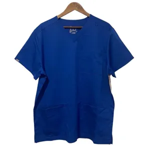 Hanes Womens V-Neck Scrub Top Royal Blue Short Sleeve Stretch 3 Pocket L NWT thumbnail 5