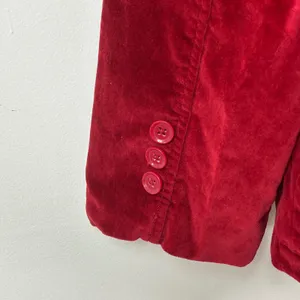 Denim & Co Womens Red Cotton Velvet Blazer Jacket Size L 3-Button Lined Pockets thumbnail 7