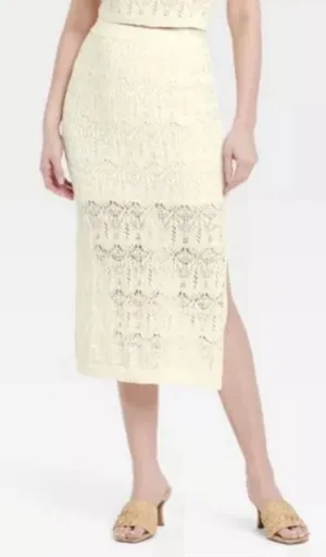 A New Day Crochet Midi Skirt in Cream Size Small NWT thumbnail 1
