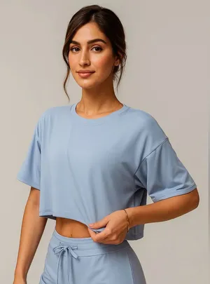 Blue Round Neck Drop Should Cropped Tee Size XS thumbnail 2