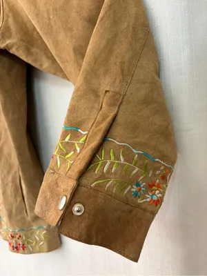 Avanti New York Embroidered Suede Jacket Birds Flowers Brown women’s size XL(C64 thumbnail 4