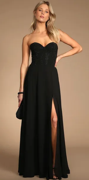 Lulus Remember This Moment Black Rhinestone Strapless Maxi Dress Formal XS NWT thumbnail 1