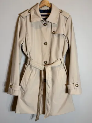 Tommy Hilfiger Belted Trench Coat Womens Medium Beige Lightweight Preppy Classic thumbnail 6