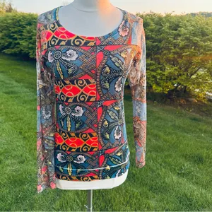 Vocal Rhinestone Embellished Mesh Top | Boho Y2K Graphic Print Long Sleeve M thumbnail 3