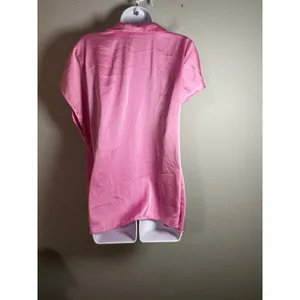 Rachel Rachel Roy‎ Hot Pink Satin Button Down Short Sleeve Blouse Large Fuchsia thumbnail 6