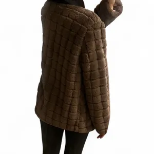 Chocolate Brown Faux Fur Grid Coat – Soft Plush Jacket, Size XS, Elegant & Cozy thumbnail 4
