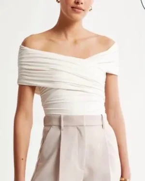 Abercrombie Off-The-Shoulder Ruched Wrap Top thumbnail 1