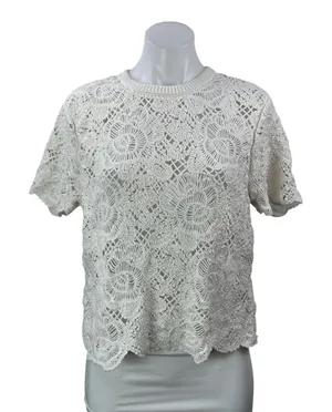 Abercrombie & Fitch White Short Sleeve Floral Lace Crochet Knit Blouse Top S thumbnail 1