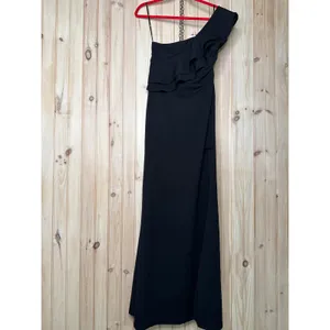 NWT Lulus Grand Beauty Black Ruffled One-Shoulder Mermaid Maxi Dress Goth Size S thumbnail 2