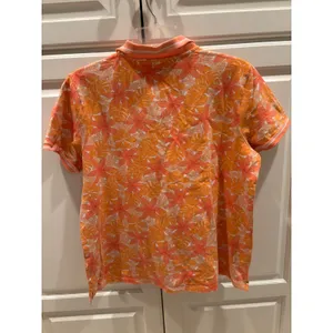 Lands End Womens Orange Tropical Floral Cotton Blend Short Sleeve Polo Shirt XL thumbnail 4