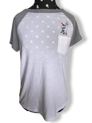 Disney Womens‎ Tee Size Small Olaf White Pocket Top Gray Short Sleeves Frozen thumbnail 1