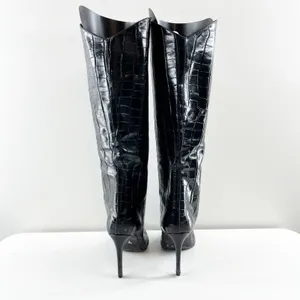 Schutz Maryana Knee High Croc Embossed Stiletto Heel Boots Black 6 thumbnail 7