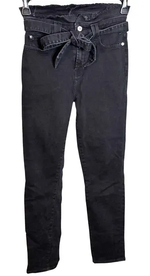 7 For All Mankind Black Raw Waist Belted Stretch Jeans Size 26 thumbnail 1