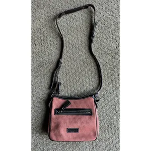 Dooney & Bourke Crossbody Handbag Logo Fabric Classic Orange‎ Dark Brown Leather thumbnail 2