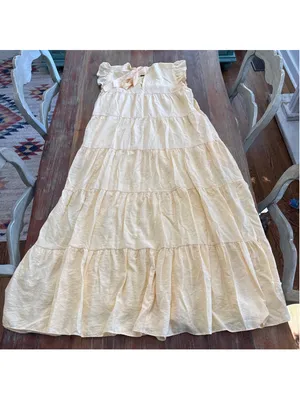 English Factory Butter Yellow Tiered Ruffle Sleeve Maxi Dress Size Large thumbnail 10