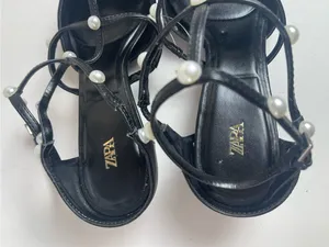 Zara Black Pearl Strappy Kitten Heel Pointed Toe Pumps NWT Size 9 / EUR 40 thumbnail 7