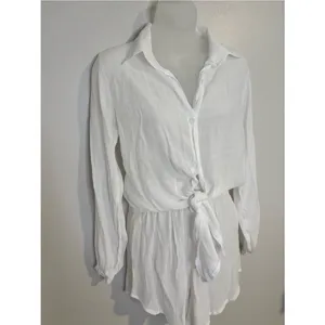 White Tie-Front Gauze Button-Up Shirt and Shorts Set Size Small thumbnail 5
