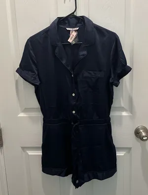 Victoria’s Secret Navy Blue Satin Sleepwear Romper thumbnail 1