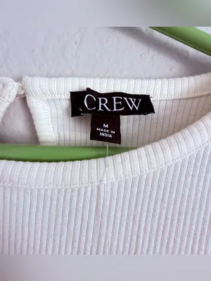 J.Crew Ruffle Trim Eyelet Vintage Ribbed Long Sleeve Top Beige Sz M thumbnail 4
