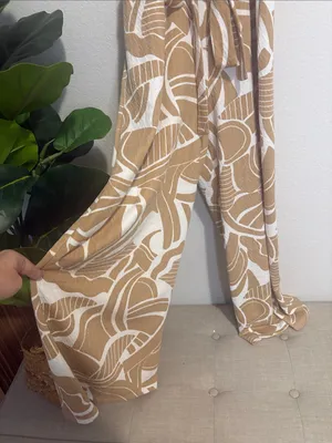 Cato Tan & White Abstract Print jumpsuit with Tie Waist Large petite thumbnail 3