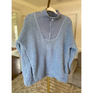 Aerie Blue Sherpa Pullover Polo Fleece Lounge Quarter Zip Y2K Cozycore Plush Ski thumbnail 3