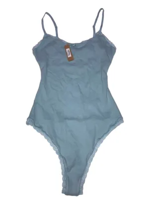SKIMS Retired NWT Size Large Pointelle thong bodysuit top sky blue LOGO thumbnail 1