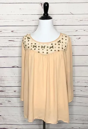 BKE Long Sleeve Beaded Trim High Low Tunic Top blouse Size Medium thumbnail 12