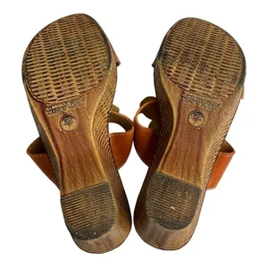 Bonita Floral Leather Wedge Sandals Cognac Brown Slide Mules Platform Heel thumbnail 10
