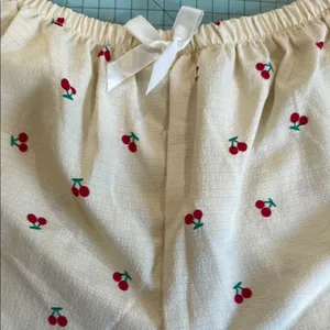 Cherry Print women’s Pajamas - Cream and Red thumbnail 2